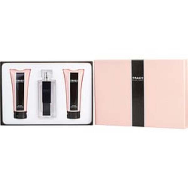 A Tracy By Ellen Tracy Eau De Parfum Spray 2.5 Oz (new Bottle Design) & Body Lotion 3.4 Oz & Shower Gel 3.4 Oz gift set for women with a bottle of fragrance.