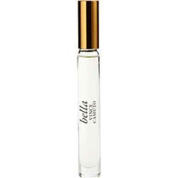 A Vince Camuto Bella By Vince Camuto Eau De Parfum Rollerball 0.2 Oz Mini (unboxed) For Women with a gold cap on a white background.