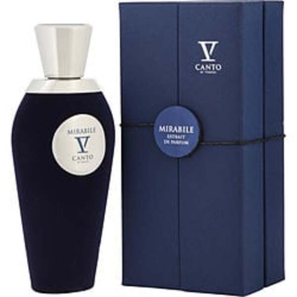 A V Canto Mirabile By V Canto Extrait De Parfum Spray 3.4 Oz For Anyone bottle of blue perfume with a box.