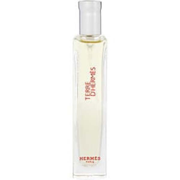 A Terre D'hermes By Hermes Edt Spray 0.5 Oz For Men bottle of perfume with fragrance notes on a white background.