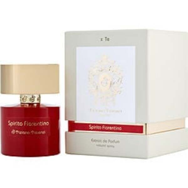 An elegant bottle of Tiziana Terenzi Spirito Fiorentino By Tiziana Terenzi Extrait De Parfum Spray 3.3 Oz For Anyone with a red box.
