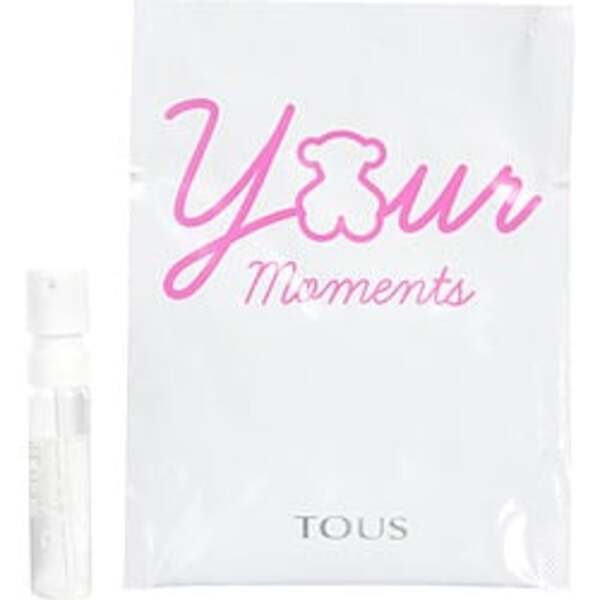 A Tous Your Moments By Tous Edt Spray Vial On Card For Women package, accompanied by a teddy bear.