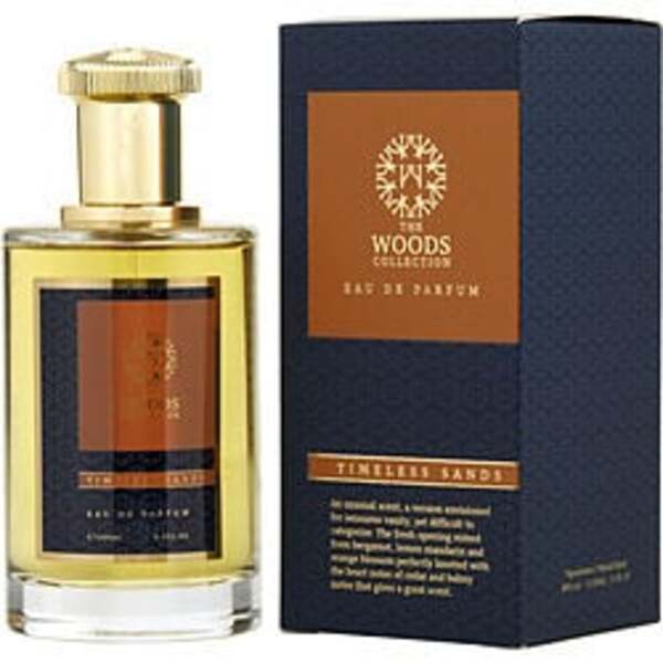 A sleek bottle of The Woods Collection Timeless Sands cologne from The Woods Collection, presented in a stylish box. Perfect for both men and women, this exquisite fragrance will captivate.