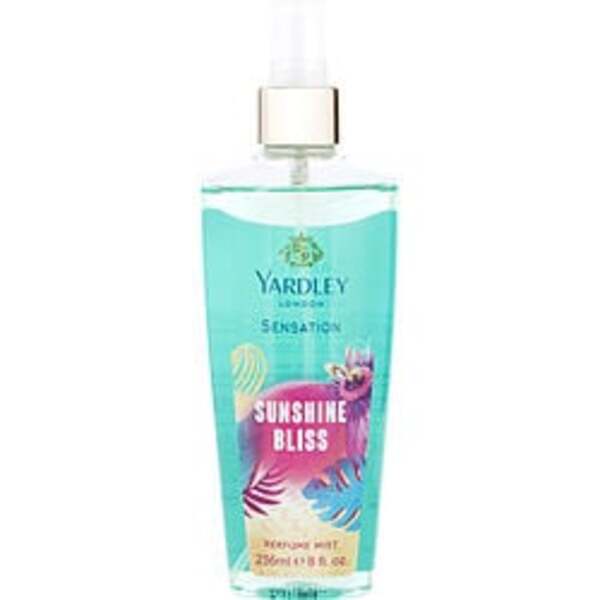 Yardley By Yardley Sensation Sunshine Bliss Fragrance Mist 8 Oz For Women surrounded by sunshine and bliss on a white background.