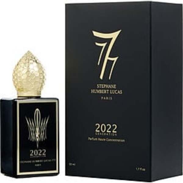 A golden-boxed bottle of Stephane Humbert Lucas 777 2022 Generation Black By Stephane Humbert Lucas 777 Eau De Parfum Spray 1.7 Oz For Men for men.