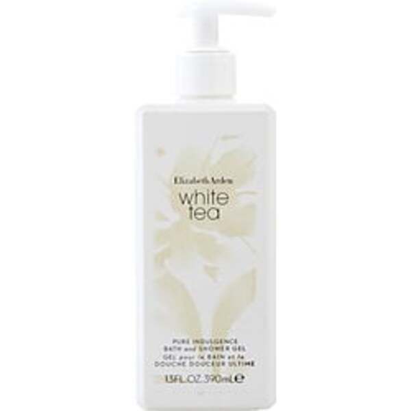 A bottle of White Tea By Elizabeth Arden Shower Gel 13.5 Oz for Women on a white background.