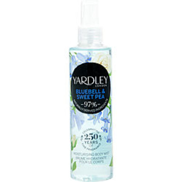 A bottle of Yardley By Yardley Bluebell & Sweetpea Fragrance Mist 6.7 Oz For Women.