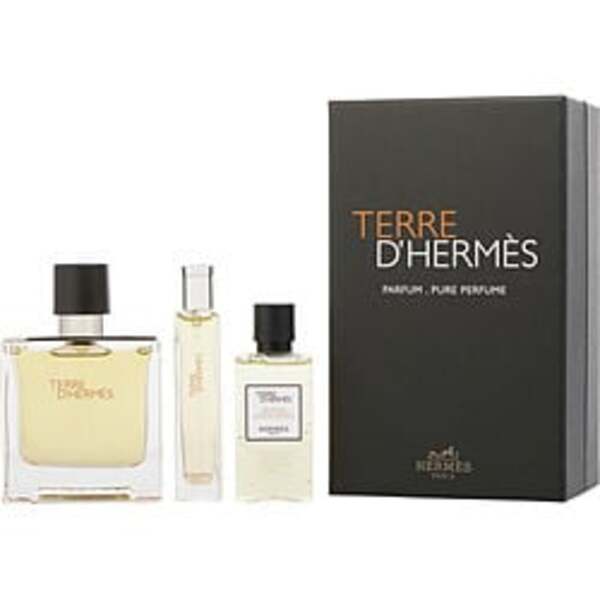 Terre de dhèmes eau de toilette gift set includes a Terre D'hermes By Hermes Parfum Spray 2.5 Oz & All Over Shower Gel 1.35 Oz & Parfum Spray Mini 0.50 Oz & Pouch For Men. This luxurious gift set also comes with a refreshing SHOWER GEL, making it