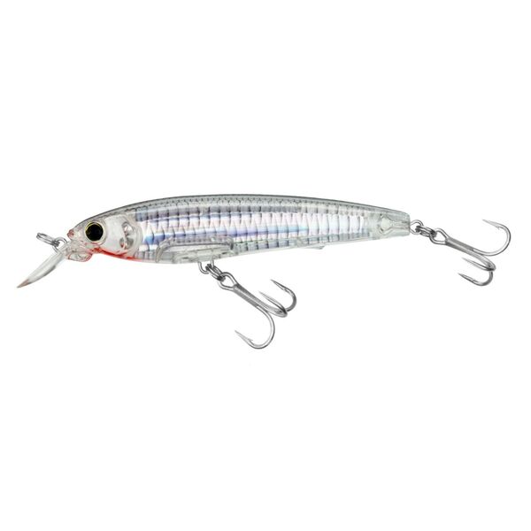 A Yo-Zuri 3D Inshore Fingerling 100mm 4in Ghost Shad fishing lure with deadly action on a white background.
