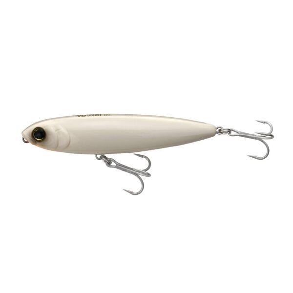 A white Yo-Zuri 3D Inshore Topknock Pencil 100mm 4in Bone fishing lure, featuring an internal hologram, on a white background.