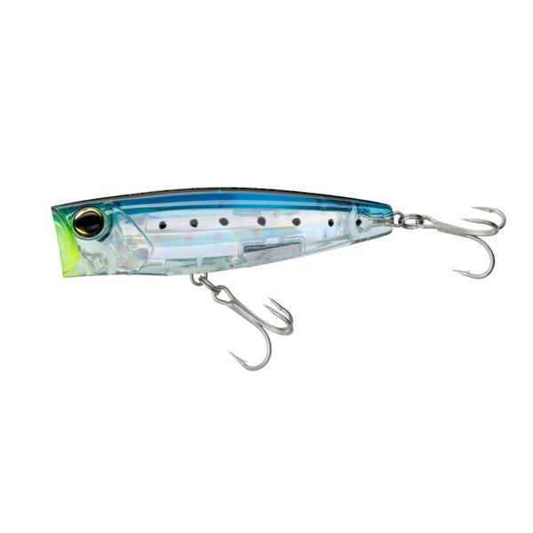 A Yo-Zuri 3D Inshore Popper 90MM 3.5in Sardine fishing lure with a vibrant blue and green color.