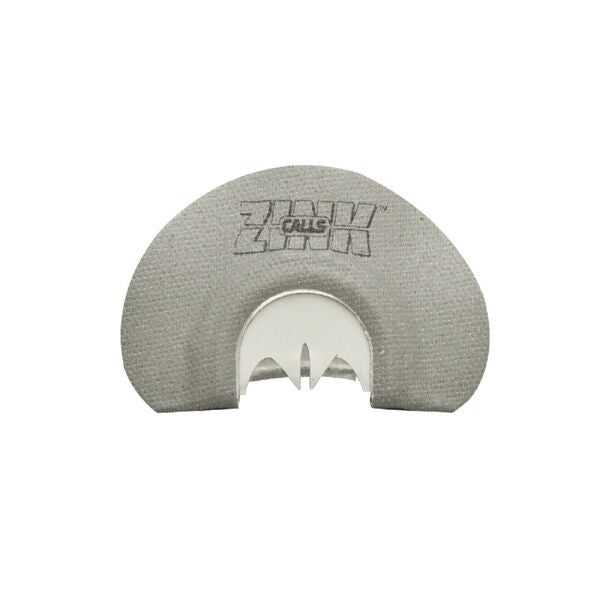A white plate with the Zink Mouth Call Signature Series Snake Tongue on it, resembling a snake-tongue.