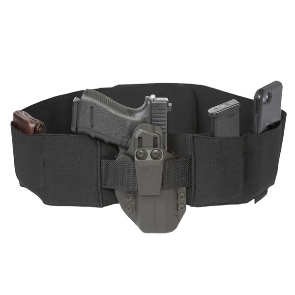 A black belt with an adaptive carry holster for a Stache NACHO BK Non Cvtl Adpt Cry Hlst Opt XS 24-29 in.