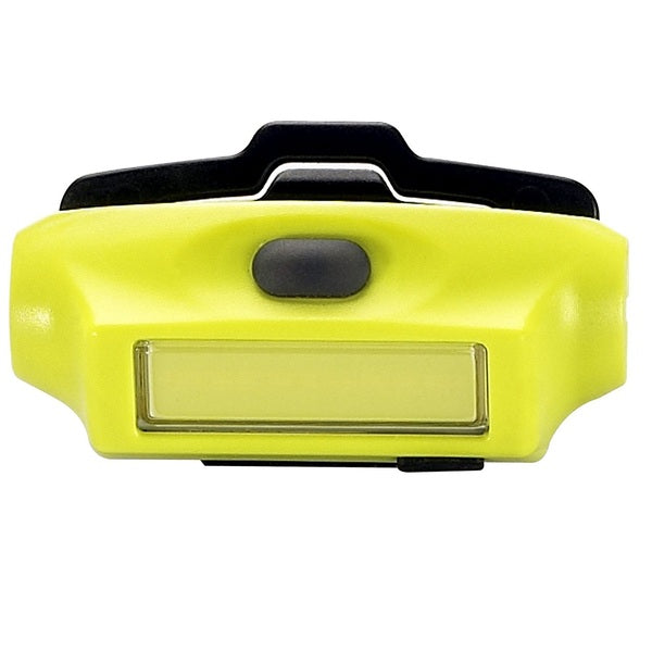 The Streamlight Bandit Headlamp - Yellow is a yellow headlamp with a USB rechargeable feature and a button on it.