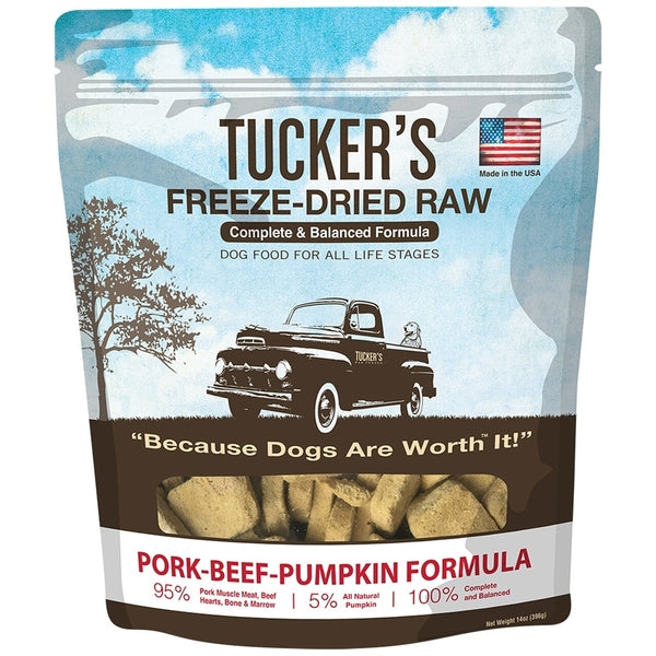 TUCK D FZD BF PMPKN 14OZ freeze dried raw dog treats.