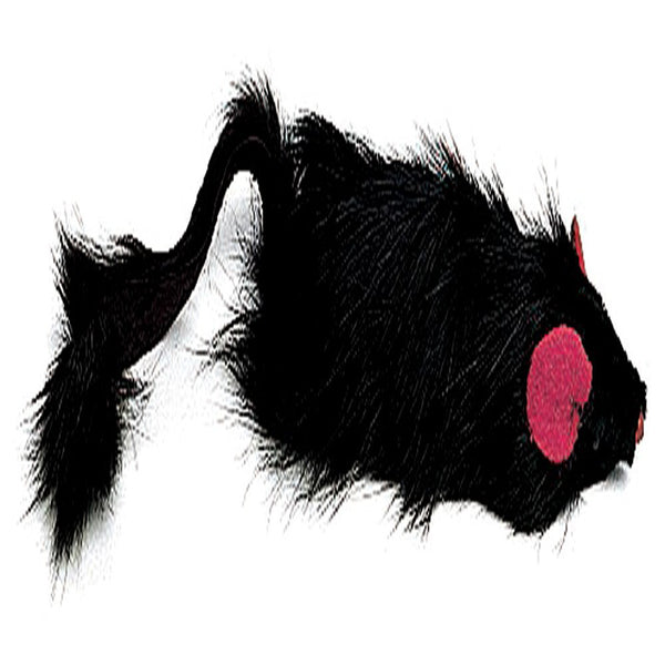 A Spot Shaggy Plush Ferret Rattle & Catnip Cat Toy Black 11 in Large lying on a white surface.