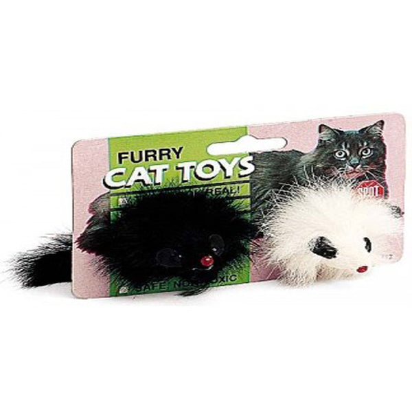 Two Spot Twin Plush Mice Rattle & Catnip Toy Black, White 4.5 in 2 Pack in a package.
