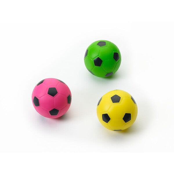 Three Spot Soccer Ball Dog Toy Assorted 3 in on a white surface.