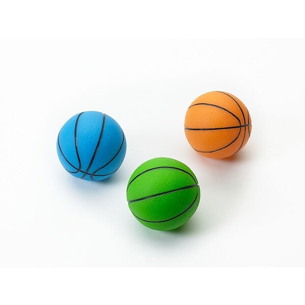 Three Spot Basketball Dog Toy Assorted 3 in on a white surface.