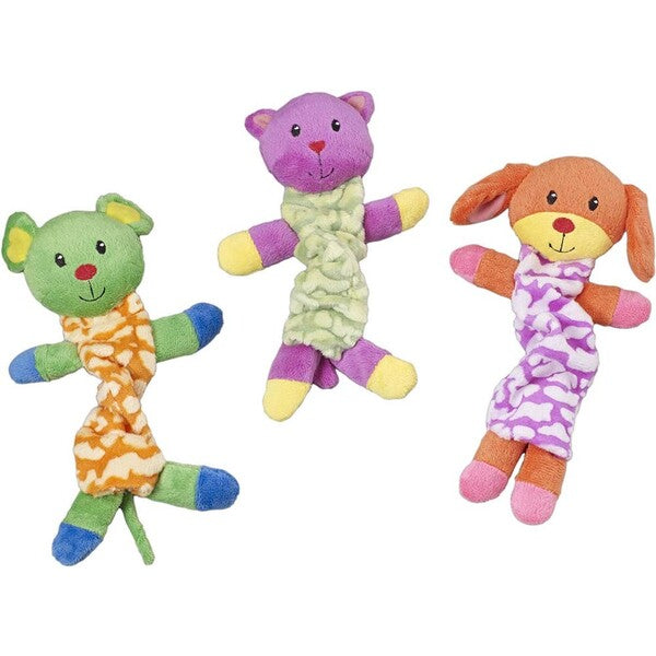 Three Spot Lil Spots Plush Dog Toy Bungee Assorted 9 in toys on a white background.