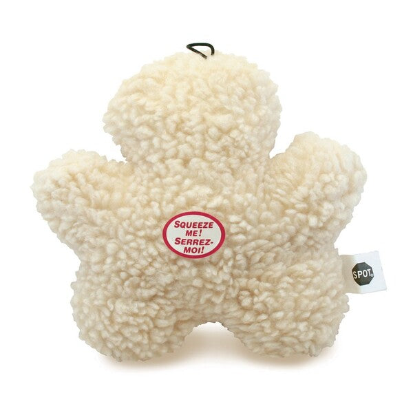 A white Spot Fleece Dog Toy Chewman Other Natural 8 in with a red tag on it.