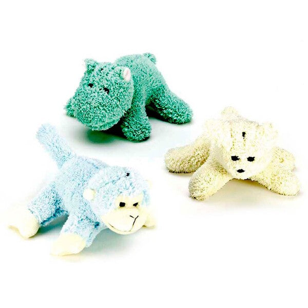 Three Spot Puppy Dog Chenille Dog Toy Assorted 4 in on a white background.