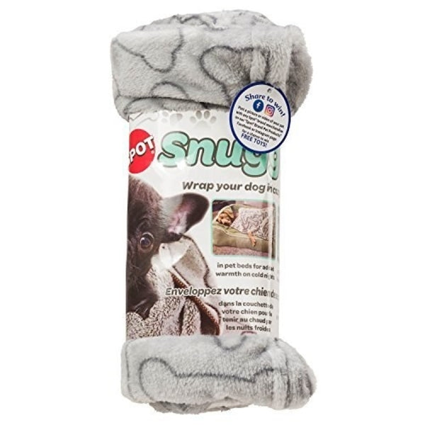 A Spot Snuggler Bones Blanket Grey 40 in x 60 in with a dog on it.