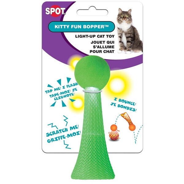 A Spot Kitty Fun Boppers Catnip Toy Assorted with a light on it.
