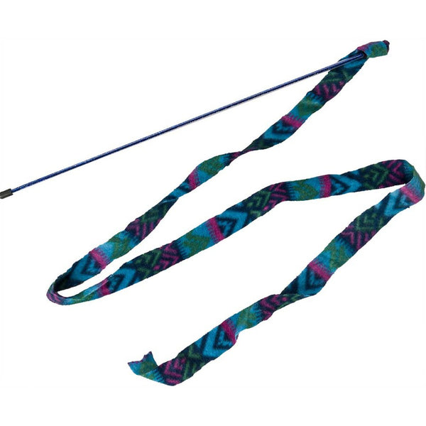 A blue and purple Spot Cat Prancer Fleece Frenzy Wand Cat Toy Assorted One Size on a white background.