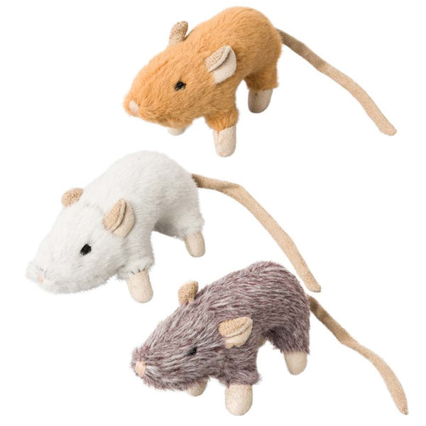 Three Spot House Mouse Helen Cat Toy with Catnip Assorted 4 in on a white background.