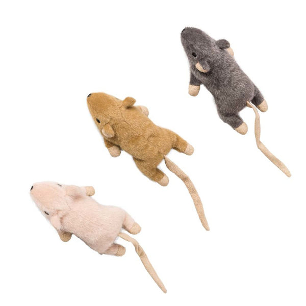 Three Spot Flat Mouse Frankie with Nip Catnip Toy Assorted 5.5 in on a white background.