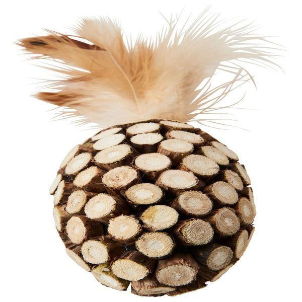 A Spot Silver Vine Chunky Cat Toy Assorted Tan/Brown 6in with feathers on it.