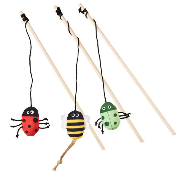 A Spot Ethical Love The Earth Insect Teaser Wand Cat Toy Assorted, 1Ea/One Size, a bee and a bumblebee on a stick.