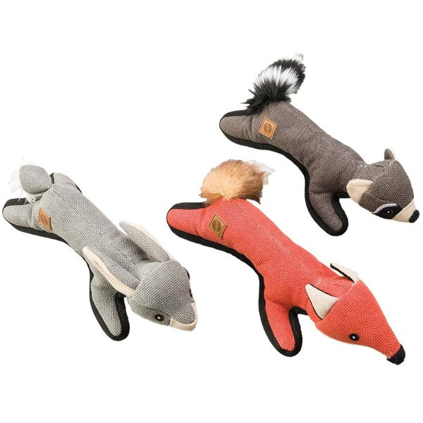 Three Spot Dura Fuse Hemp Pals Dog Toy Assorted 18 in are shown on a white background.