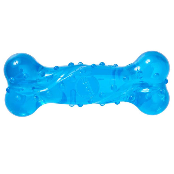 A Spot Play Strong Scent-Station Bone Dog Toy Bacon Blue 6 in on a white background.