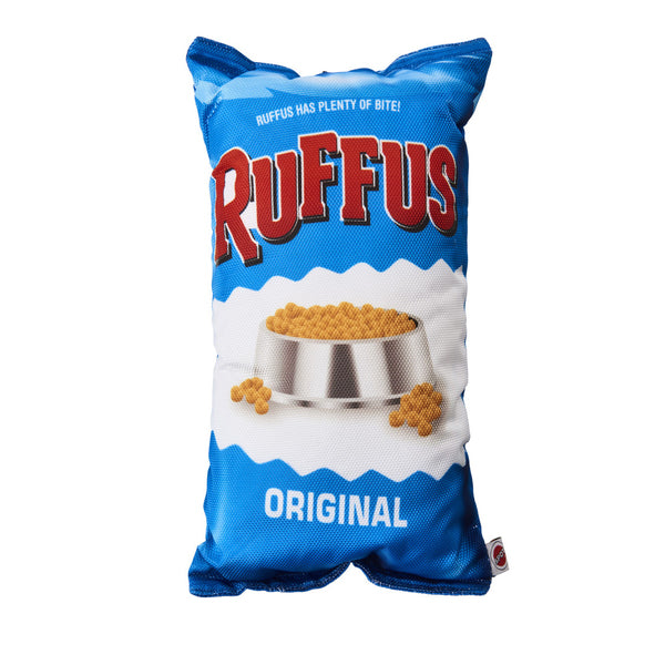 Spot Fun Food Ruffus Chips Dog Toy Blue 14in bag.