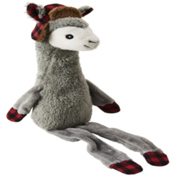 A Spot Holiday Llamas Dog Toy Assorted 23in wearing a plaid hat.