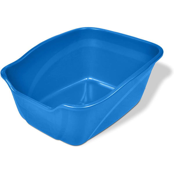 A Van Ness Plastics Cat Litter Pan Blue Large designed for easy entry/exit, perfect for kittens, placed on a white background.