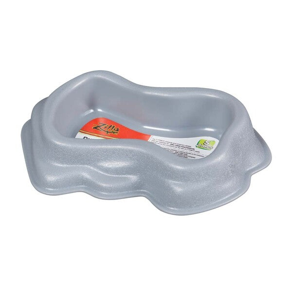 A Zilla Durable Dishes Gray Medium dog bowl with a label on it.