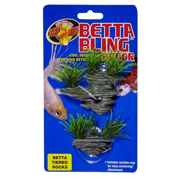 Zoo Med Betta Bling Tiered Rocks Green, Grey aquarium plant.