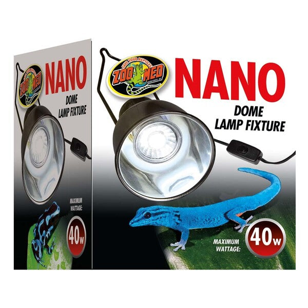 A box with a Zoo Med Nano Dome Lamp Fixture Black 4 in in it.