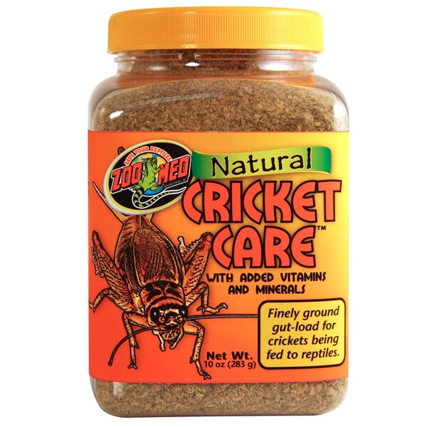 A jar of Zoo Med Natural Cricket Care 10 oz on a white background.