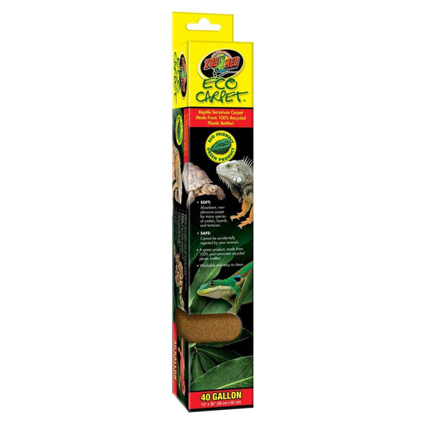 A Zoo Med Eco Carpet Reptile Terrarium Carpet Tan 40 Gallon, 15 Inches X 36 Inches in a box with a Zoo Med Eco Carpet Reptile Terrarium Carpet Tan 40 Gallon, 15 Inches X 36 Inches on it.