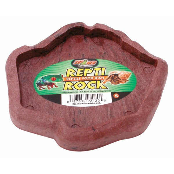 A Zoo Med Repti Rock Food Dish Assorted Small with a label on it.