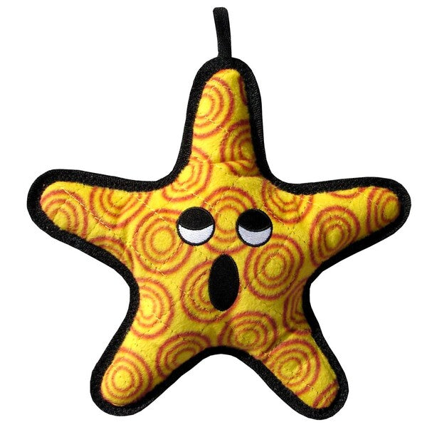 A durable Tuffy Ocean Creature Dog Toy Starfish 10 in shaped like a starfish.