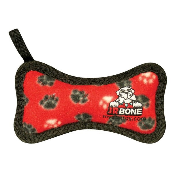 This Tuffy Junior Bone Dog Toy 6.2 in features multiple layers of durable material, making it a soft and long-lasting toy for your furry friend.