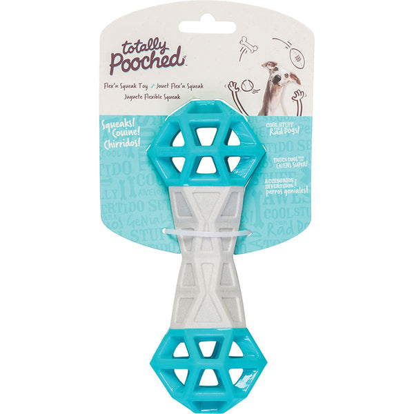 A blue and white TTLY D FLEX SQK TOY GRY TEAL in a package.