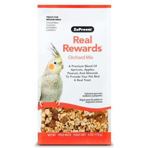 ZuPreem Real Rewards Orchard Mix Treats for Medium Birds 6 oz for cockatiels.