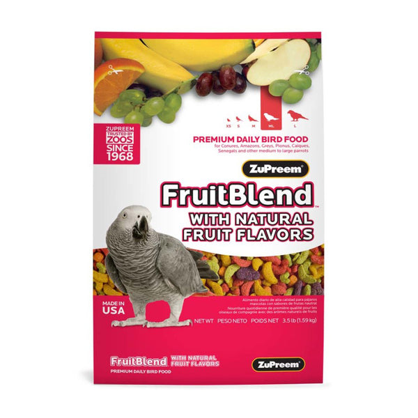 ZuPreem FruitBlend with Natural Flavor Pelleted Bird Food for Parrots and Conures 3.5 lb offers a premium fruit blend for parrots, with natural fruit flavors to entice their taste buds. This high-quality bird food is designed for parrots of all sizes, providing.