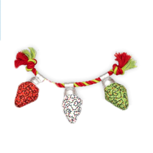 Pre-order three WORTHY DOG MERRY & BRIGHT SMALL on a string with tassels.